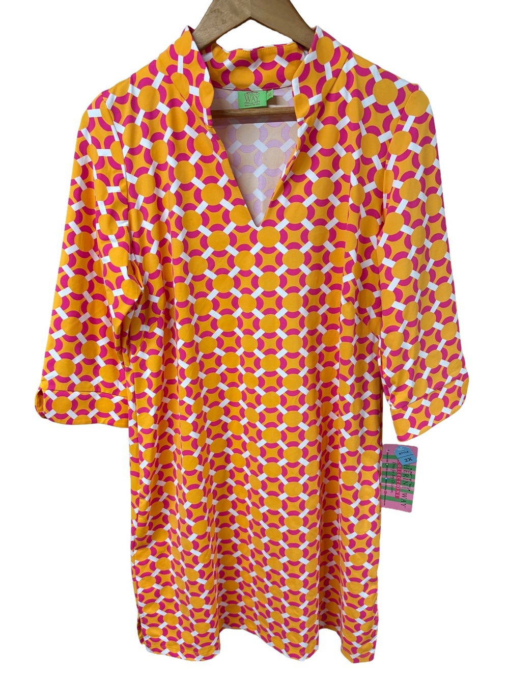 New Katherine Way 2X Dress Vero Beach UPF 50+ Orange Pink Resort Golf Made USA